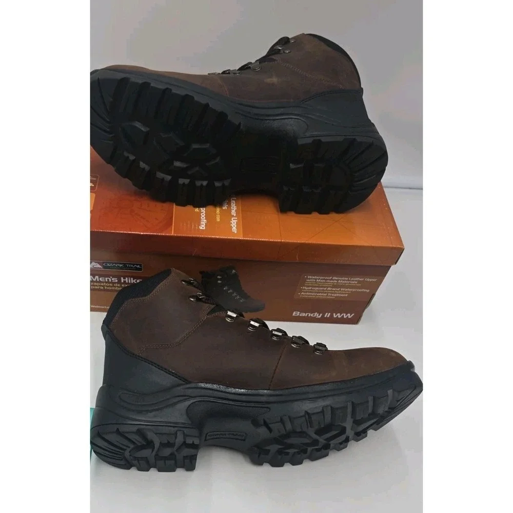 Mens Brown Leather Sneakers Size 10.5 Ozark Trail Hiking Shoes NEW Waterproof